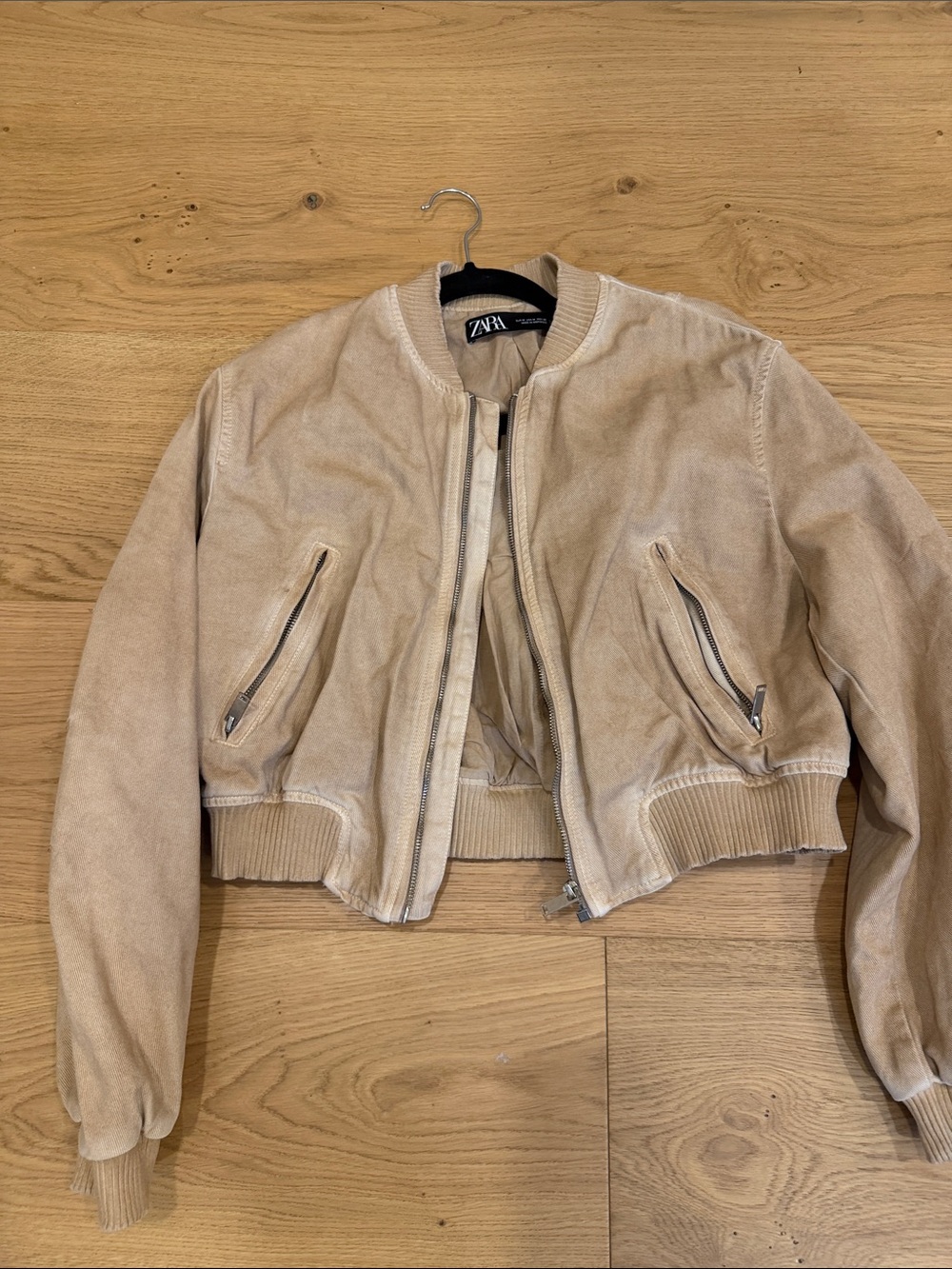 ZARA Neutral Beige cotton Bomber Jacket